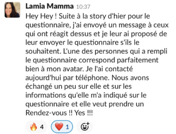 Message de Lamia : une personne correspondant à son avatar souhaite prendre rendez-vous