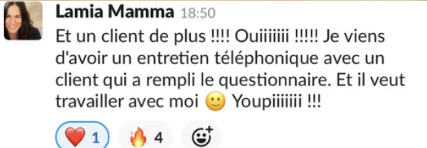 Message de Lamia : un nouveau client de plus, entretien téléphonique et volonté de travailler ensemble