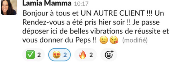 Message de Lamia : un autre client, rendez-vous pris la veille